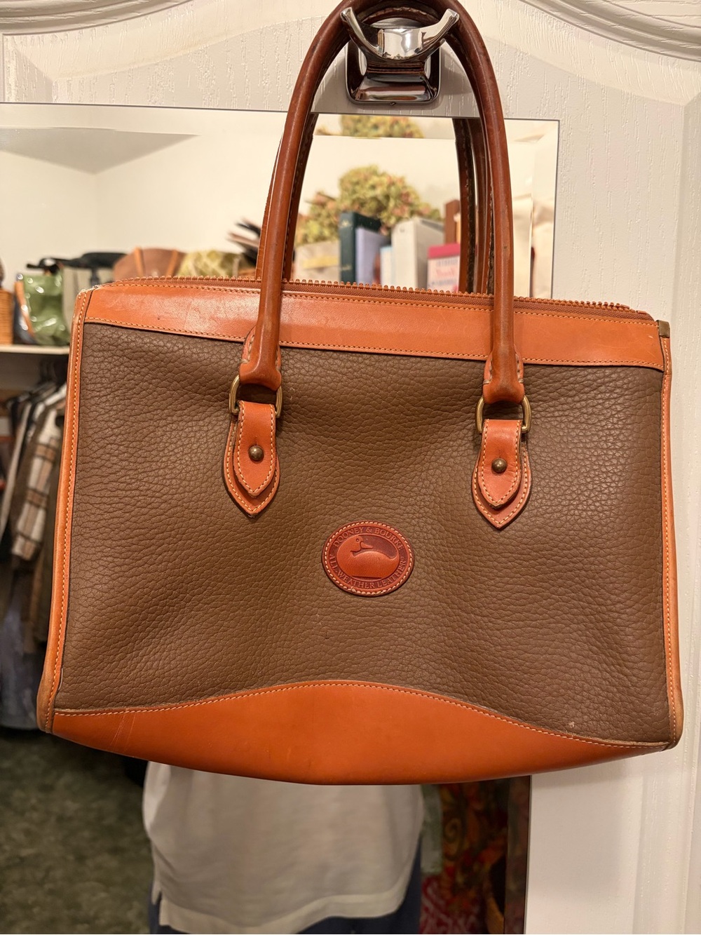 Dooney & Bourke Brown and Tan Pebbled Leather Satchel